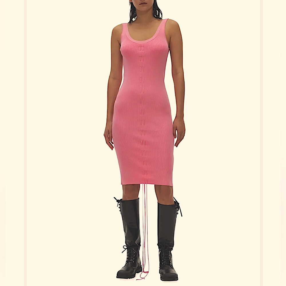 Helmut Lang NWOT Lacing Knit Midi Bubble Gum Pink Dress